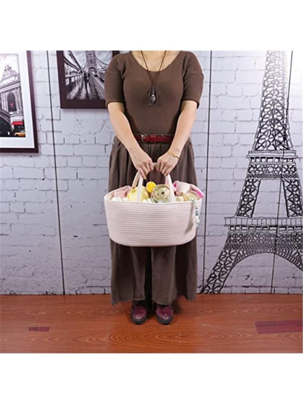 Large Baby Diaper Caddy Organizer for Girl Boy Rope Nursery Storage Bin Basket - Picture 2 of 7